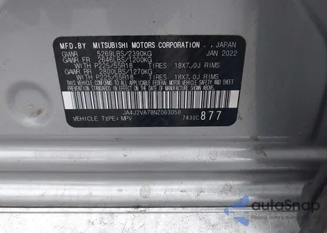 2022 Mitsubishi Outlander Phev Gt S-Awc/Le S-Awc/Sel S-Awc from USA, damaged, VIN JA4J2VA78NZ063058